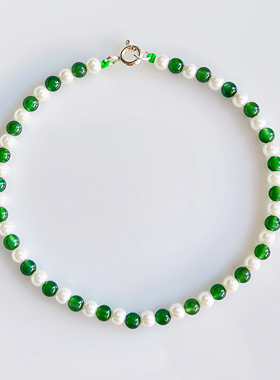 天然冰种满辣绿色翡翠小米珠手链串钏女款施家正圆珍珠新中式叠戴