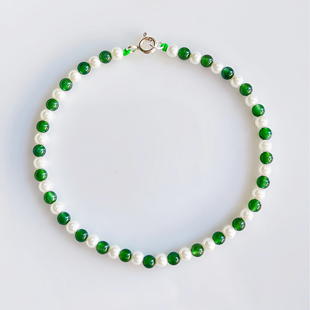 天然冰种满辣绿色翡翠小米珠手链串钏女款 叠戴 施家正圆珍珠新中式