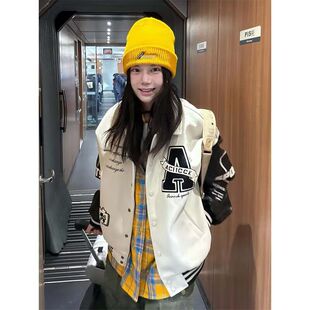 春秋棒球刺绣少女高中学生上衣夹克情侣复古初中服冬美式外套新款