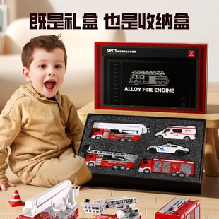救護(hù)車合金小汽車5警車玩具車模型2三3歲4 兒童消防車玩具男孩套裝