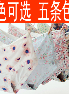 戴姿娜5519可爱牛奶丝女士无痕碎花中低腰三角冰丝内裤5条包邮