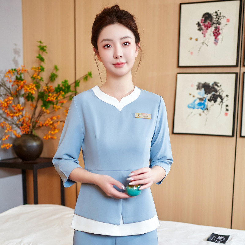 SPA按摩技师服套装美容师工作服女秋冬季长袖高端美容院前台头疗