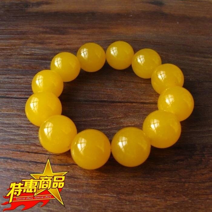 青峰玉业青峰玉器黄玉髓手链戈壁玉黄玉圆珠男款手珠20mm