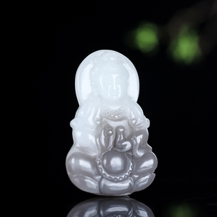 新疆和田羊脂玉烟紫平安观音吊坠男款菩萨玉石挂件项链青花玉牌子