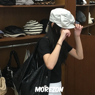 MOREZON【AWESOME NEEDS BELLBOY CAP】25SS大蝴蝶结条纹棒球帽子