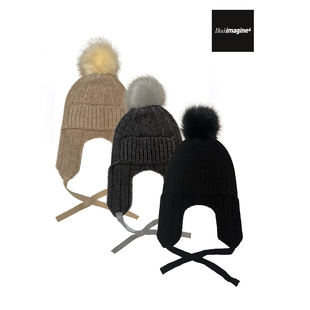 MOREZON【black imagine6】25AW秋冬潮人大毛球护耳帽滑雪毛线帽