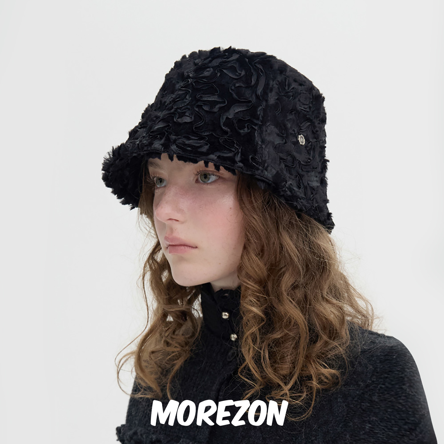 MOREZON【Brown hat Appliqué Bucket Hat】25AW秋冬短檐渔夫帽