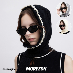 时尚 MOREZON 24秋冬新款 imagine6 羊毛手工珍珠围巾帽子 black