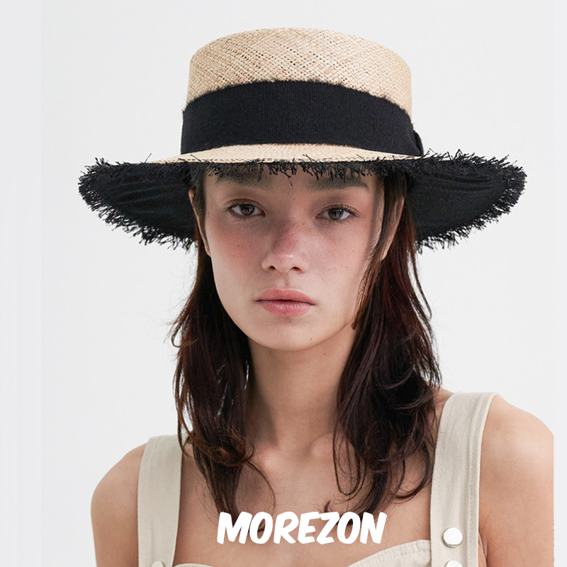 MOREZON【Brown hat】24春夏新款潮人时尚百搭流苏帽边平顶草帽女 服饰配件/皮带/帽子/围巾 帽子 原图主图