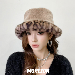 MOREZON【ETRE PAR LEE】24秋冬新款设计师潮人豹纹拼接渔夫帽子