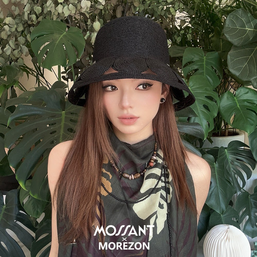 MOREZON【Mossant】26春夏新款设计师拉菲草编织镂空帽檐渔夫帽子