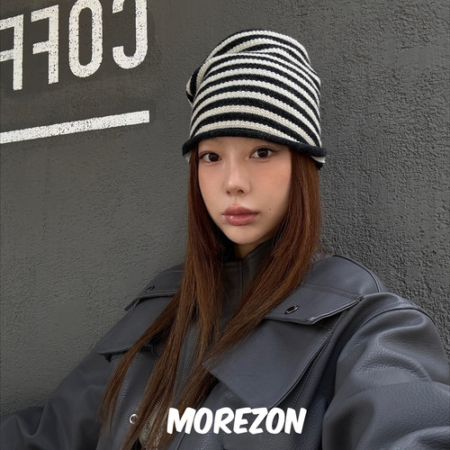 MOREZON【AWESOME NEEDS OVER FIT KNIT HAT】秋冬新款条纹堆堆帽