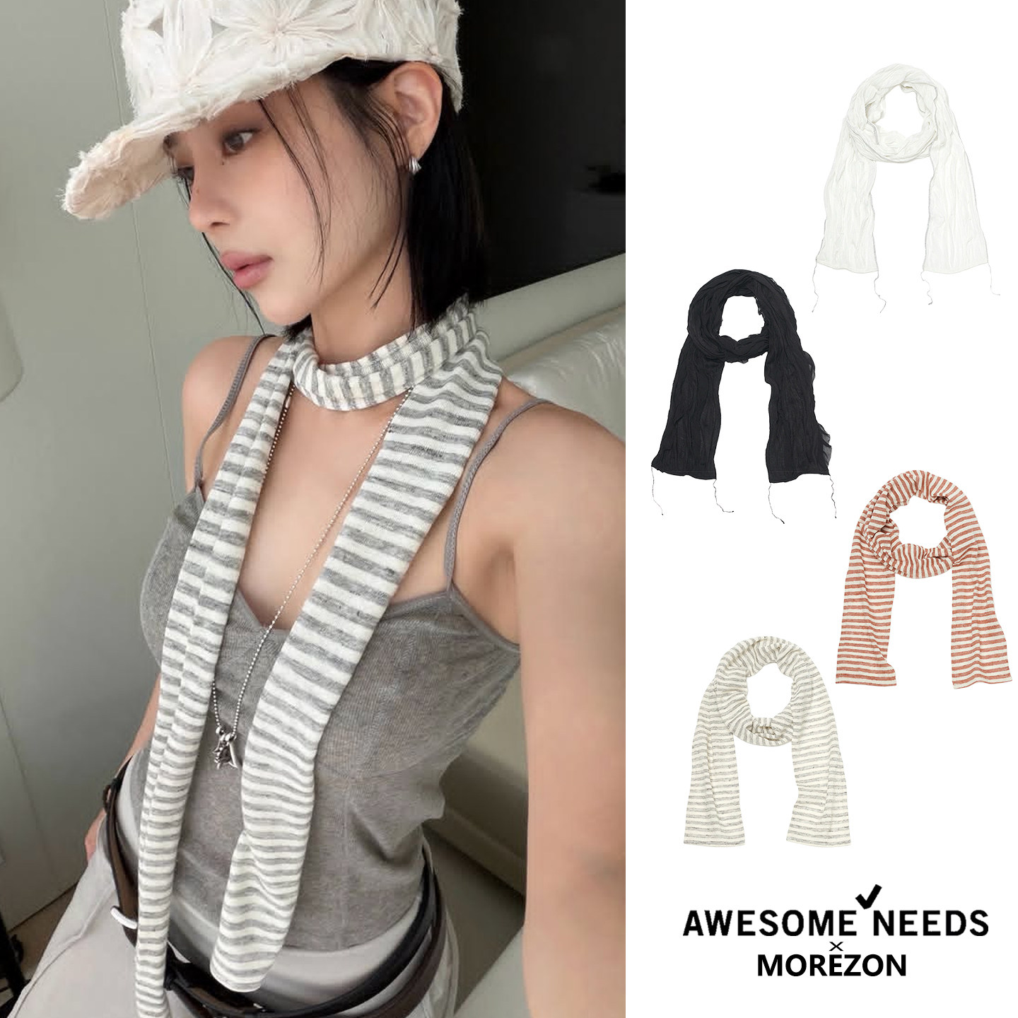 MOREZON【AWESOME NEEDS LONG SCARF】26春夏潮人百搭条纹长围巾