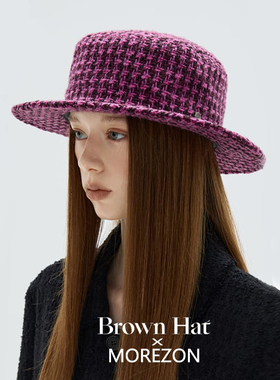MOREZON【Brown hat Gabrielle Flat Top Hat】26秋冬格纹礼帽女