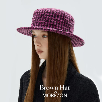MOREZON【Brown hat Gabrielle Flat Top Hat】26秋冬格纹礼帽女