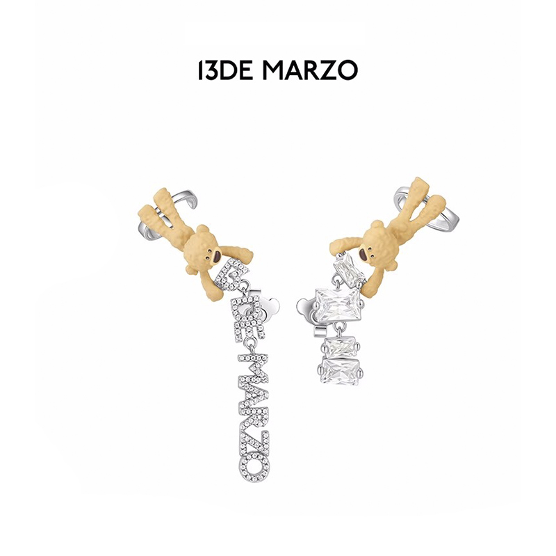 MOREZON【13DE MARZO】25SS新款潮人时尚卡通小熊不规则锆石耳钉