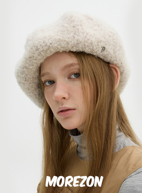 MOREZON【Brown hat Furry Wide Volume Beret】24AW羊羔毛贝雷帽