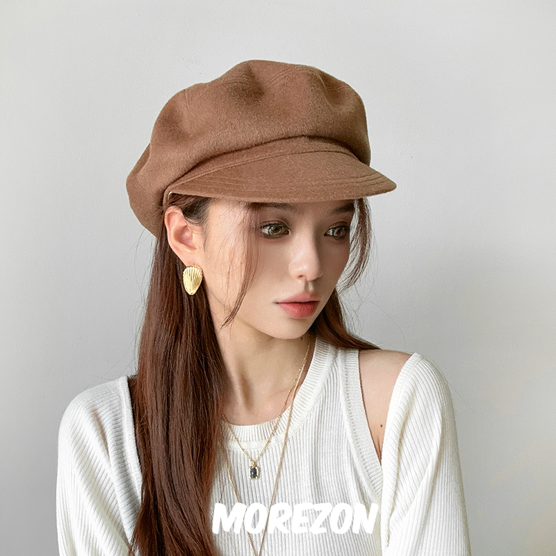 MOREZON【Mossant】24秋冬新款潮人休闲百搭纯色羊毛混纺平顶帽子