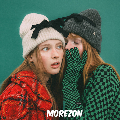 MOREZON【Brown hat Ribbon Detail Beanie】秋冬蝴蝶结毛线帽子