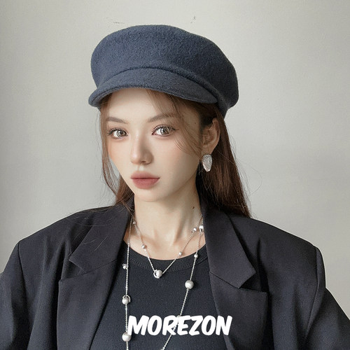 MOREZON【Mossant】24秋冬新款潮人休闲简约百搭纯色羊毛平顶帽子