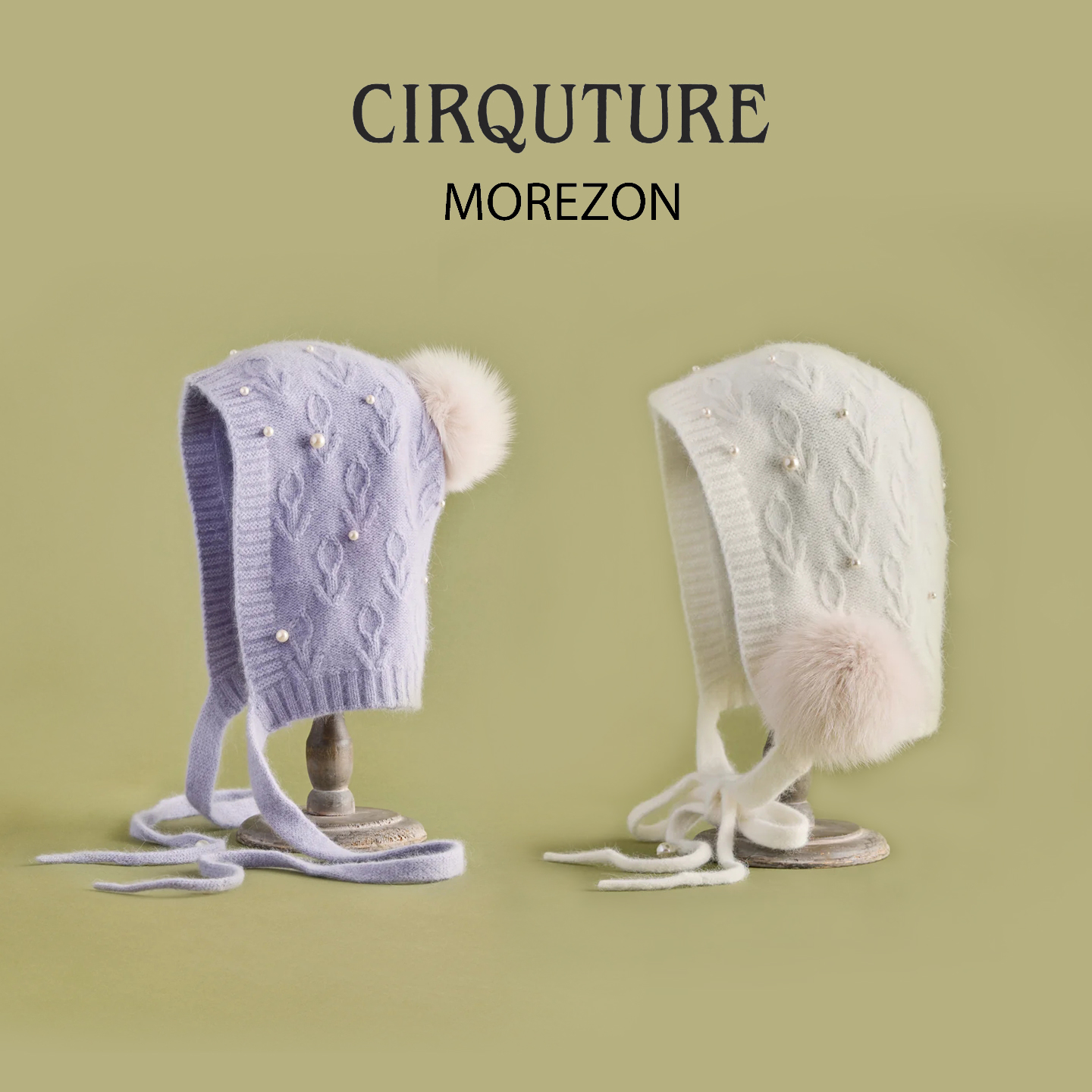 MOREZON【CIRQUTURE tulip】日本25AW秋冬新款毛球系带针织侍女帽