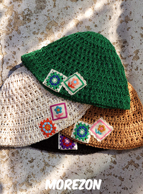 MOREZON【ELKE BLOEM FLOWER NETt】设计师春夏花朵针织渔夫帽子