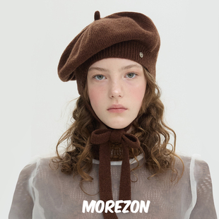 Brown Beret hat Ribbon 25AW针织系带贝雷帽子 Tricot MOREZON