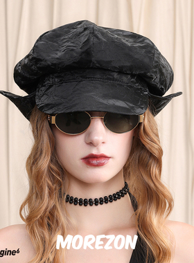 MOREZON【black imagine6】25AW秋冬潮人PU肌理感护耳鸭舌报童帽