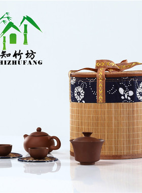 竹编圆形普洱茶七子饼罐茶叶茶桶
