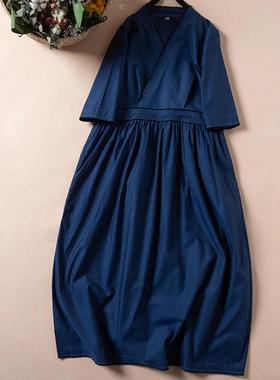 2025夏壹旧红色棉气质V领腰带长款连衣裙文艺旅行度假裙原著阿元