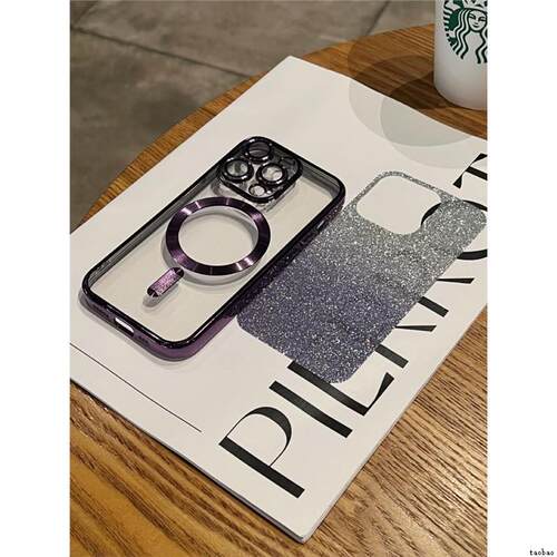 适用iPhone 11 12 13 14 15 16 Pro Max Magnetic Case Bling Soft Cover w/ Camera Lens Glass手机壳镜头膜
