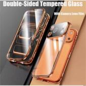 For Air Sided Double Lock Max Magnetic Phone iPhone Metal Case Pro Bumper Glass Cover Snap