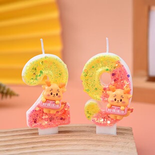 卡通可爱数字2生日蜡烛彩色闪粉小熊装饰蛋糕蜡烛儿童生日礼物