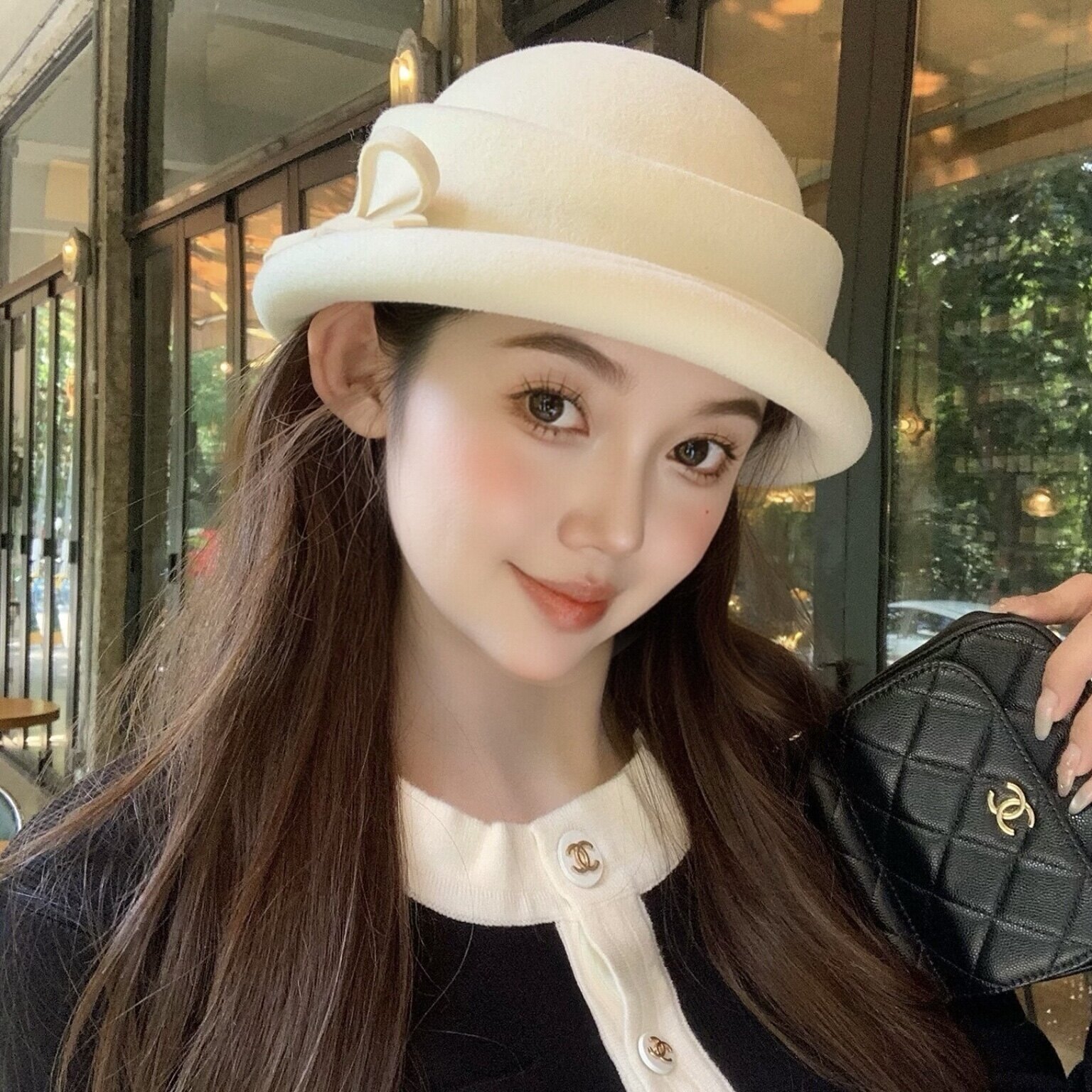 高级纯羊毛礼帽女2025新款留洋千金时尚赫本风白色毛尼盆渔夫帽