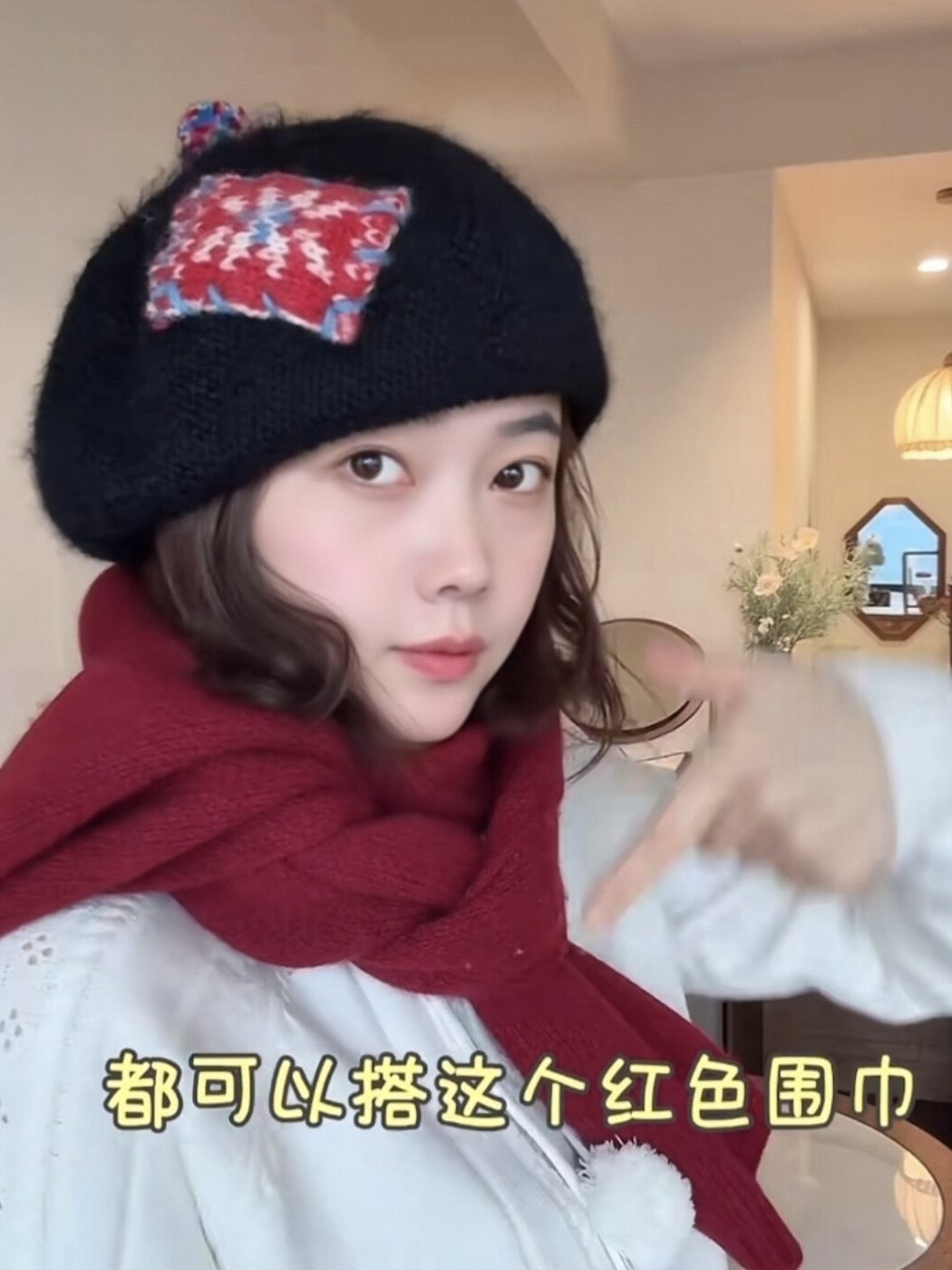 彩啾啾韩里韩气的贝雷帽手工缝制费尔岛补丁针织秋冬显脸小画家帽