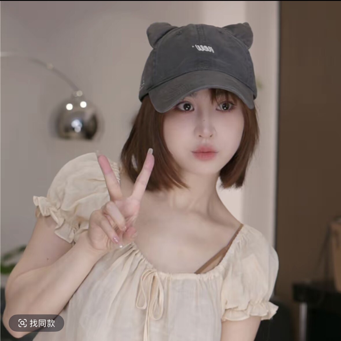 2025新款可爱猫耳朵鸭舌帽灰色字母刺绣棒球帽子男女休闲潮春秋夏