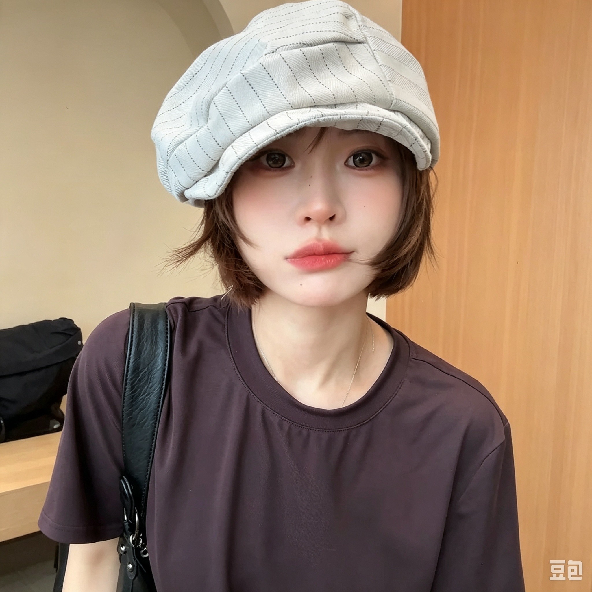 高品质亚麻条纹棉麻贝雷帽子女春夏秋显脸小报童帽复古画家帽潮