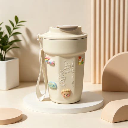 可爱高颜值400ML八角咖啡杯316不锈钢保温杯便携挂绳办公送礼水杯