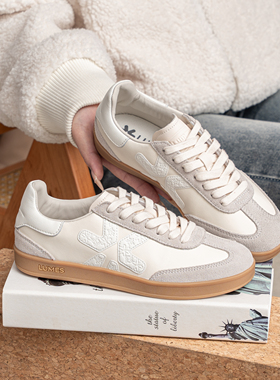 LUMES&YHGM头层牛皮全真皮德迅鞋女早春新款户外百搭休闲小白鞋子