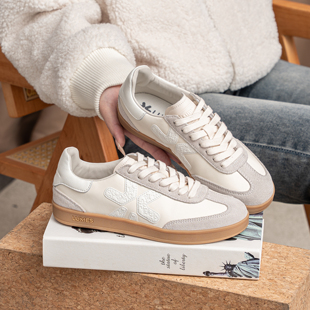 LUMES&YHGM头层牛皮全真皮德迅鞋女早春新款户外百搭休闲小白鞋子