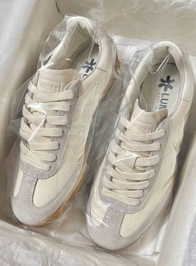 LUMES&YHGM真皮版德训鞋男士2026款平底时尚运动休闲情侣小白鞋女