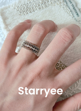 Starryee复古镂空雪花气质戒指女