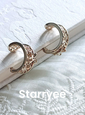 Starryee镂空复古咖金简约耳环女