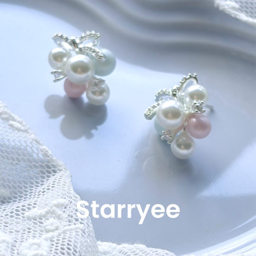 Starryee【糖果奶泡】韩系清新糖果色微闪锆石花簇珍珠耳饰女精致