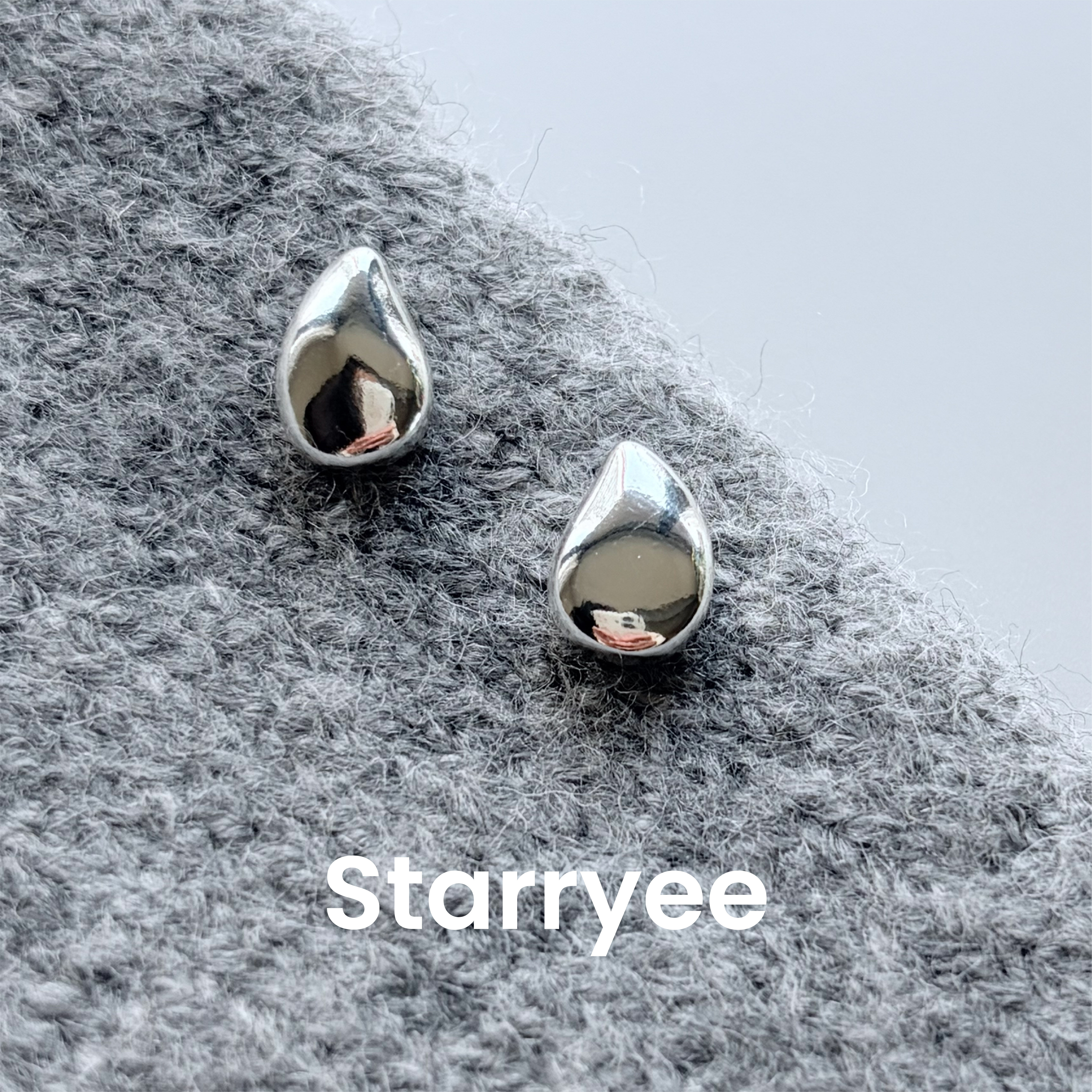 Starryee 日韩小巧简约银色水滴925银针耳钉女日常百搭通勤耳饰女