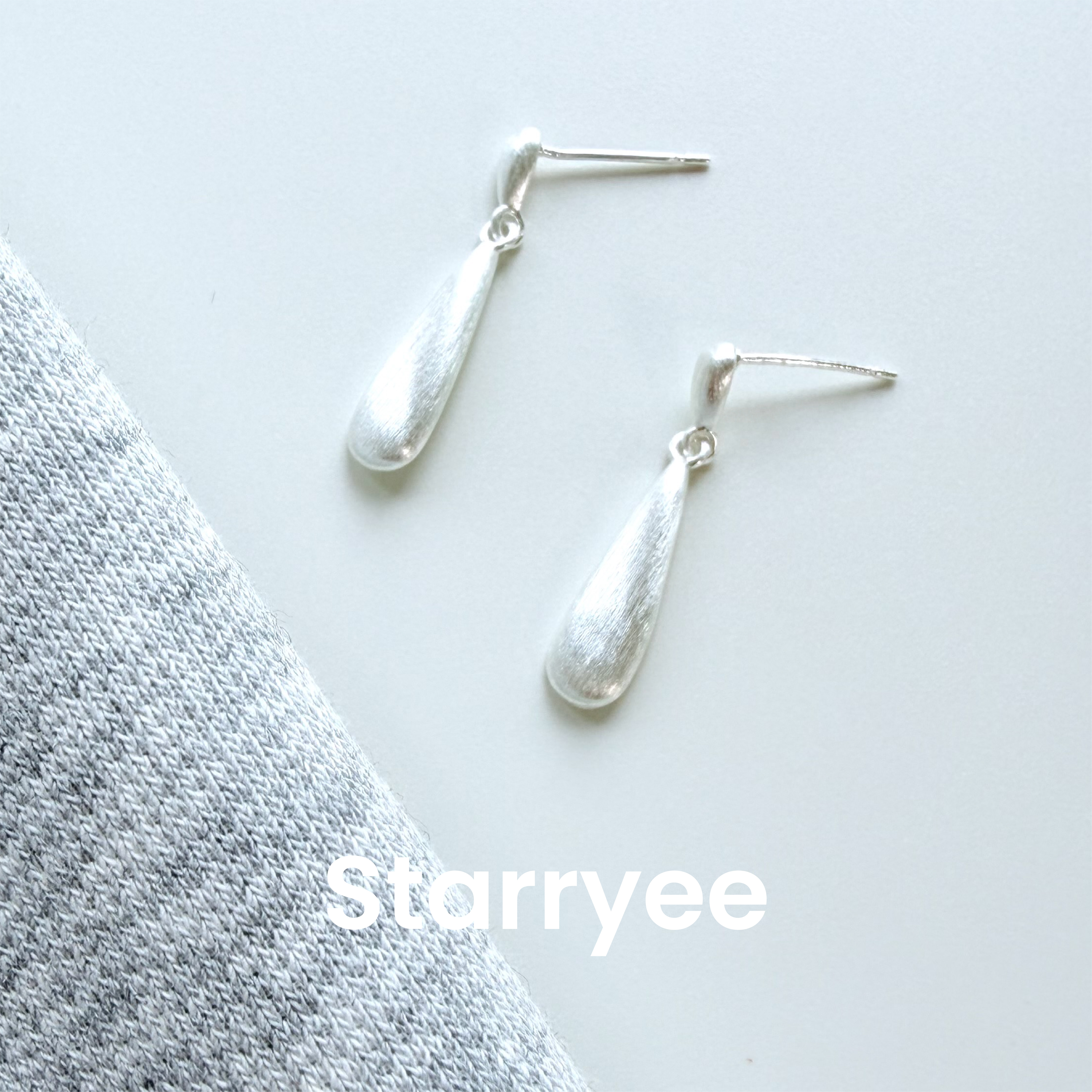 Starryee 清冷气质拉丝磨砂优雅精致水滴形耳钉女高级轻奢耳饰女