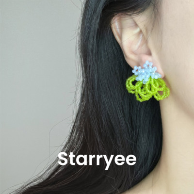 Starryee手工串珠花朵甜美耳钉女