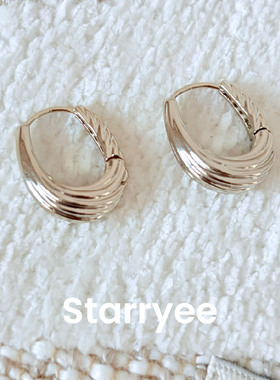 Starryee复古咖金色螺纹耳圈女