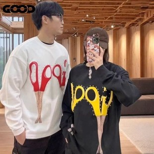 GOOD长袖 CPFMTTLA t恤钉珠剪刀腿重磅潮牌宽松休闲打底体恤男女款