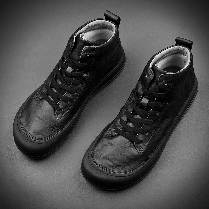 潮流个性手抓牛皮冬季加绒高帮鞋
